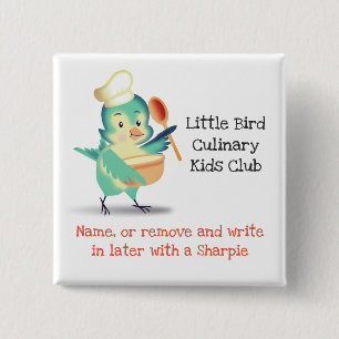 Cute bird chef kids bakery cooking class name tag 2 inch square button