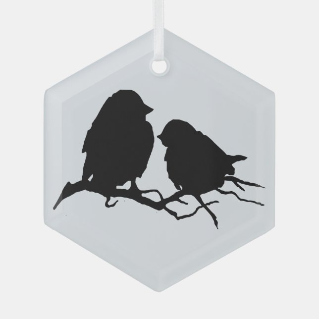 Cute Bird Couple Friends Silhouette Glass Ornament (Front)