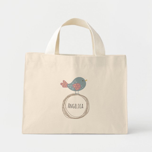 Cute Bird Custom Name Mini Tote Bag (Front)