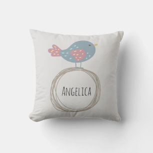 Cute Bird Custom Name Throw Pillow