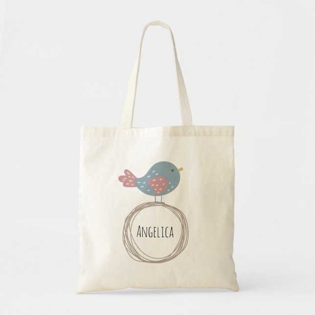 Cute Bird Custom Name Tote Bag (Front)