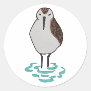 Cute Bird Drawing Sleeping Sandpiper Classic Round Sticker