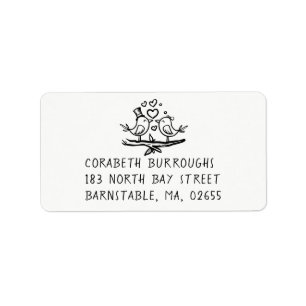 Cute Bird Engagement Black White Lovebirds Wedding Label
