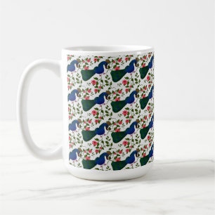 Cute Bird Floral Pattern   Colorful Blue Bird with Coffee Mug
