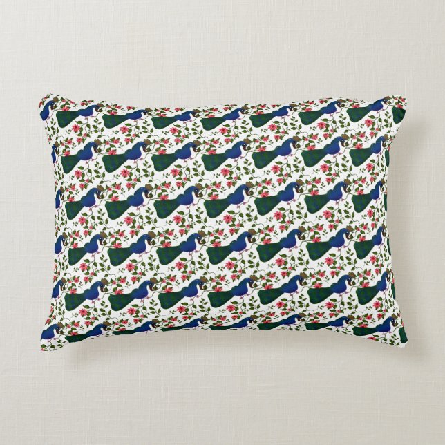 Cute Bird Floral Pattern | Colourful Blue Bird wit Accent Pillow (Front)