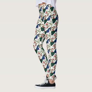 Cute Bird Floral Pattern Colourful Blue Bird wit Leggings
