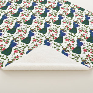 Cute Bird Floral Pattern Colourful Blue Bird wit Sherpa Blanket
