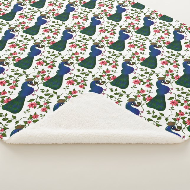 Cute Bird Floral Pattern | Colourful Blue Bird wit Sherpa Blanket (3/4)
