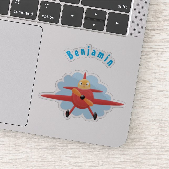 Cute bird flying red airplane cartoon illustration (Detail)