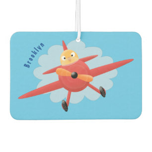 Cute bird flying red airplane cartoon illustration air freshener