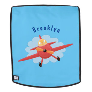 Cute bird flying red airplane cartoon illustration backpack