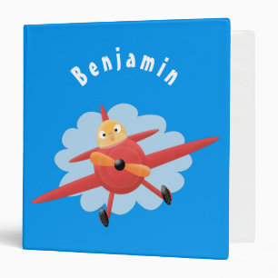 Cute bird flying red airplane cartoon illustration binder