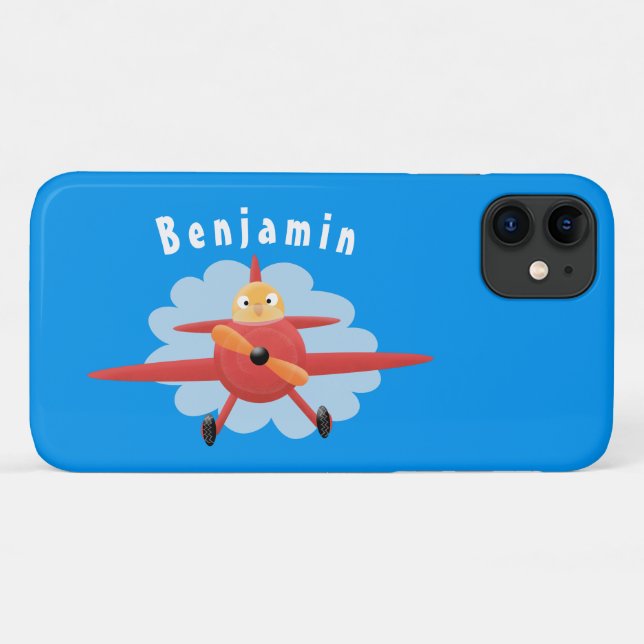 Cute bird flying red airplane cartoon illustration Case-Mate iPhone case (Back (Horizontal))