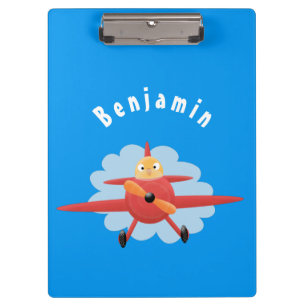 Cute bird flying red airplane cartoon illustration clipboard