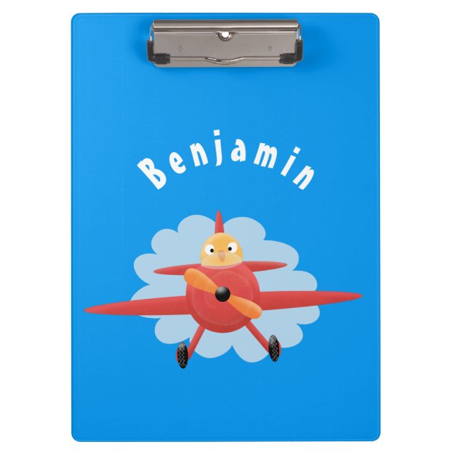 Cute bird flying red airplane cartoon illustration clipboard (Front)