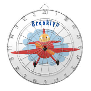 Cute bird flying red airplane cartoon illustration dartboard