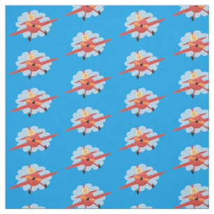 Cute bird flying red airplane cartoon illustration fabric