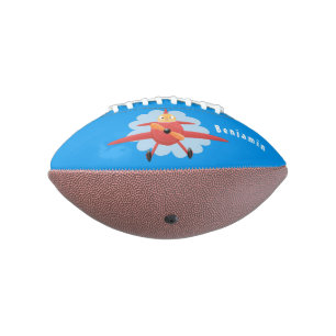 Cute bird flying red airplane cartoon illustration football