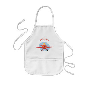 Cute bird flying red airplane cartoon illustration kids apron