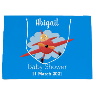 Cute bird flying red airplane cartoon illustration large gift bag