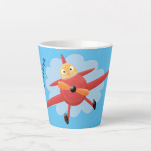 Cute bird flying red airplane cartoon illustration latte mug