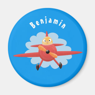Cute bird flying red airplane cartoon illustration magnet
