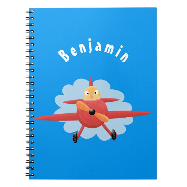 Cute bird flying red airplane cartoon illustration notebook (Front)