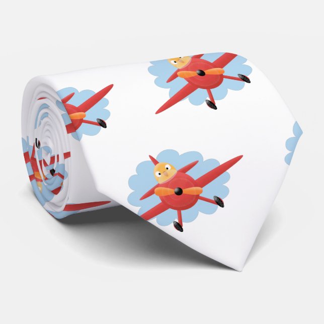 Cute bird flying red airplane cartoon illustration tie (Rolled)