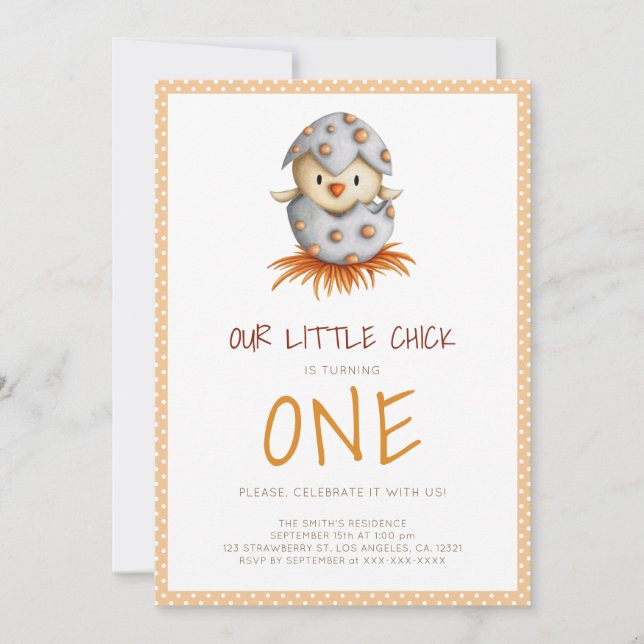 Cute Bird Hatching First Birthday Invitation (Front)
