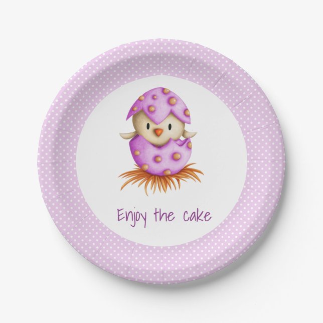 Cute Bird Hatching Pink  Paper Plate (Front)