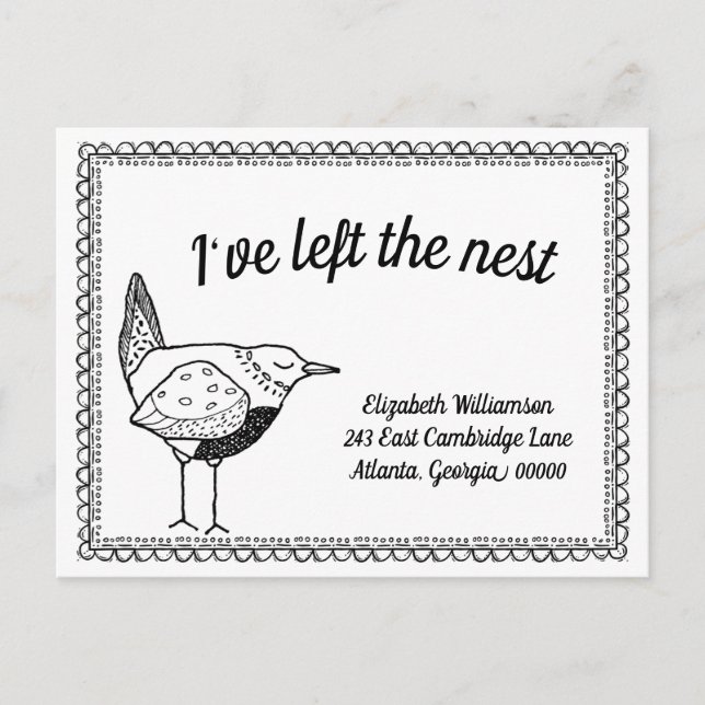Cute Bird Left The Nest New Home Address Moved Announcement Postcard (Front)