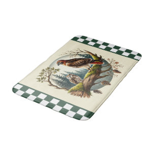 Cute bird lovers checked bath mat