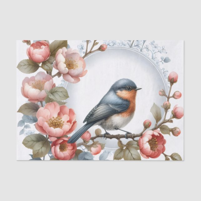 Cute bird lovers flowers decoupage tissue paper (Front)