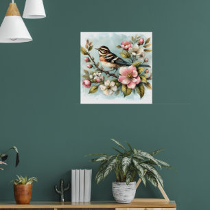 Cute bird lovers flowers  poster