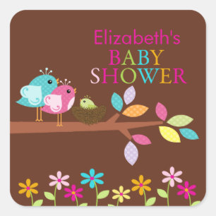 Cute Bird Nest Thank You Baby Shower Square Sticker