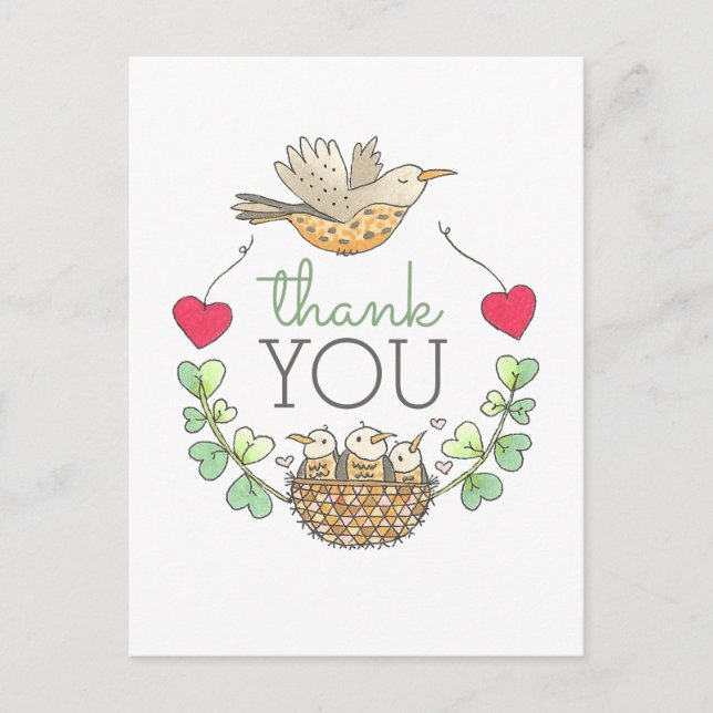 Cute Bird Nest Thank You Postcard (Front)