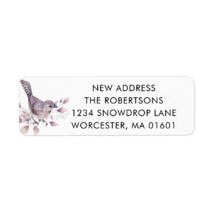 Cute Bird New Home Rose Pink Floral Return Address