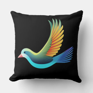 Cute Bird on Black Background Throw Pillow