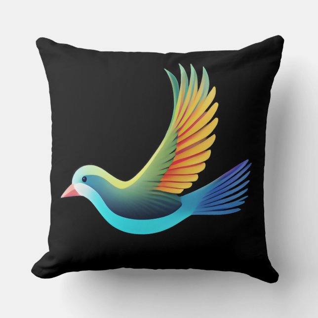  Cute Bird on Black Background Throw Pillow (Front)