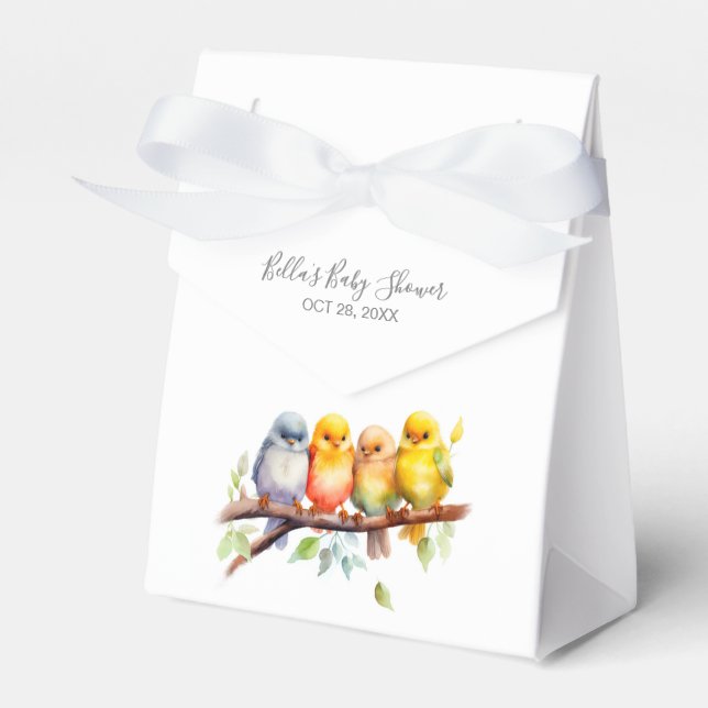 Cute Bird on Tree Branch Baby Shower Favor Box (Front Side)