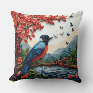 Cute bird paper art throw pillow