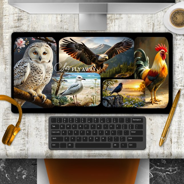 Cute Bird Photo Collage Wildlife  (Desk mat featuring a variety of different paintings of birds)
