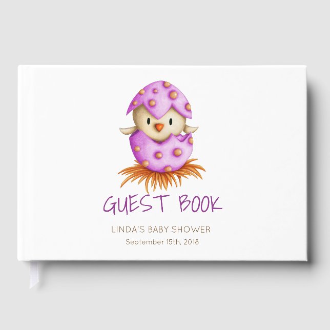 Cute Bird Pink Girl Baby Shower Guest Book (Front)