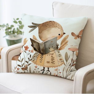 Cute Bird Reading Pillow, Adorable Animal Throw Pillow