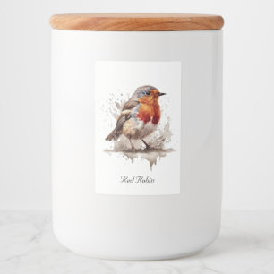 Cute bird red robin in watercolor food label