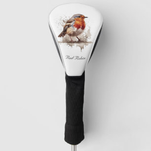 Cute bird red robin in watercolor golf head cover