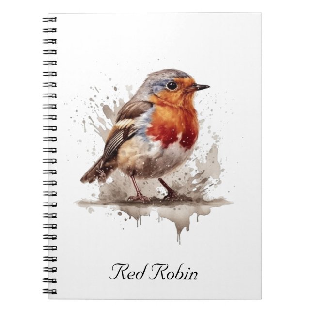Cute bird red robin in watercolor notebook (Front)