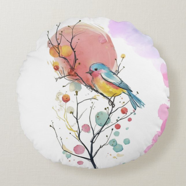 cute bird round pillow (Front)