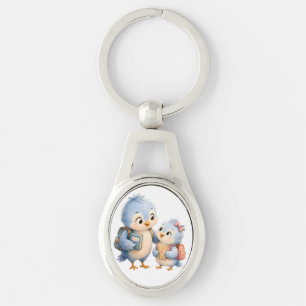 Cute Bird Siblings Metal Keychain