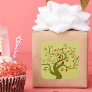 Cute Bird Swirl Tree Gifts and Invitations Square Sticker
